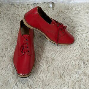 Redferns Soles Vintage Red Clogs Worker Shoes UK Size 3 Leather & Wood